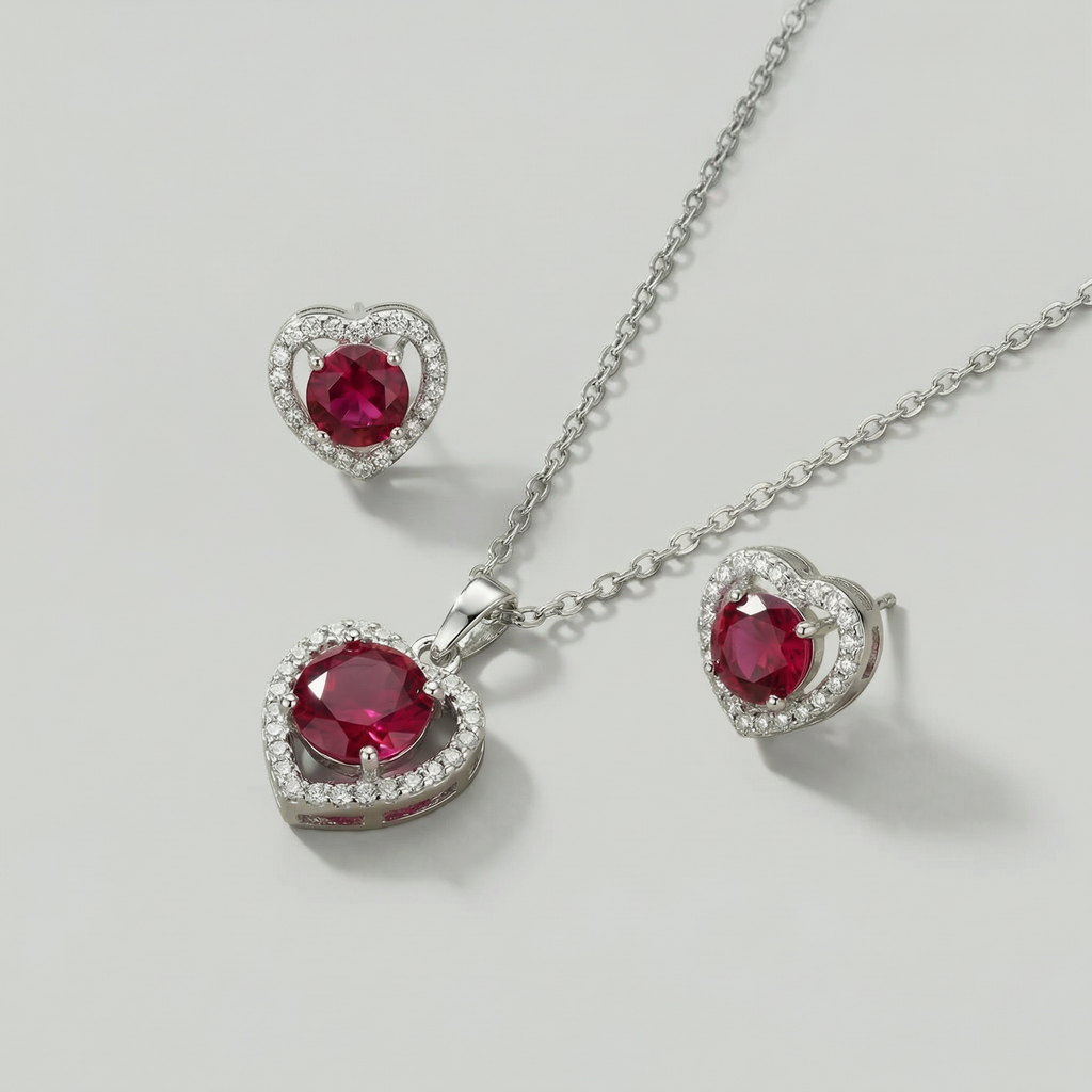 The Ruby Heart Necklace Set