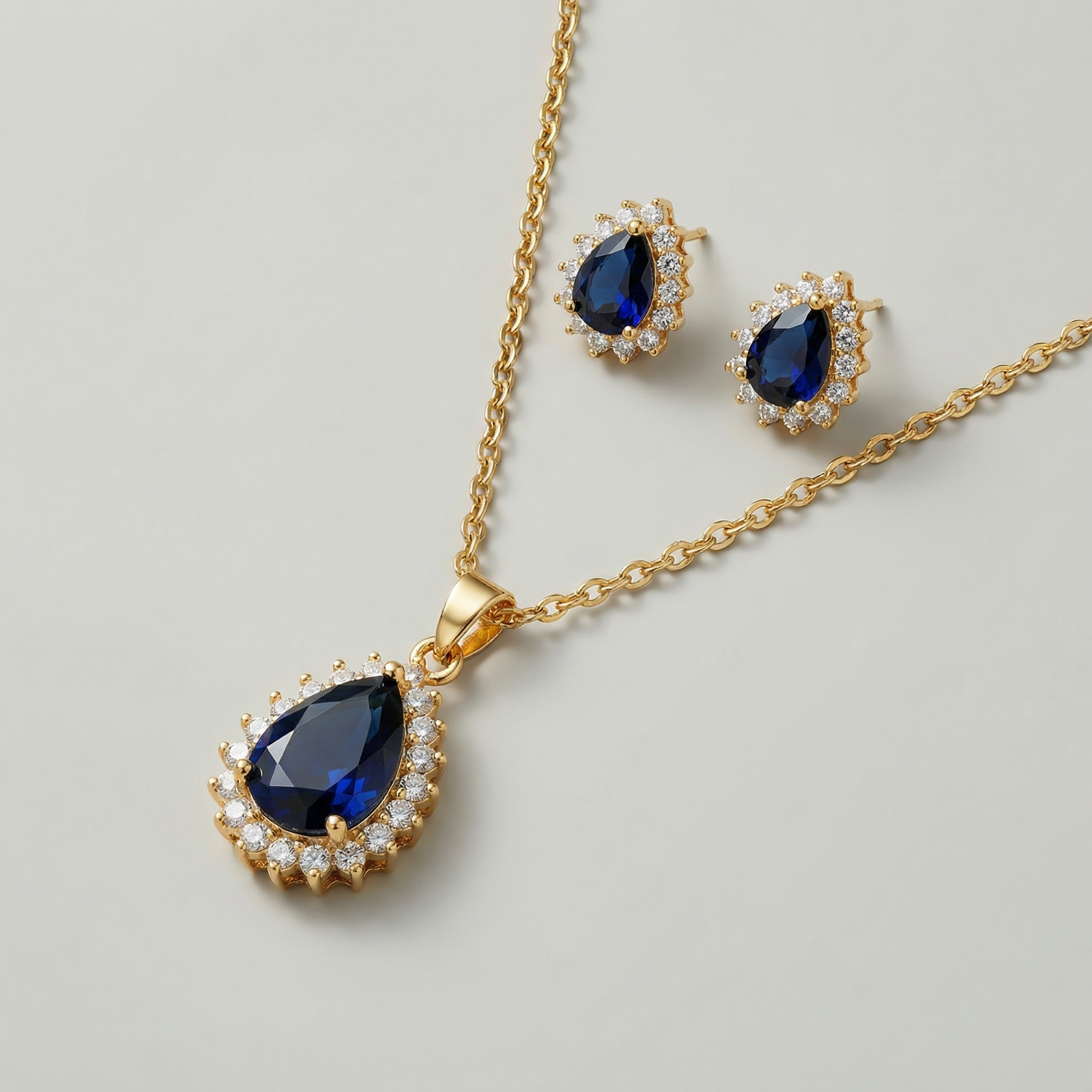 The Sapphire Halo Necklace Set