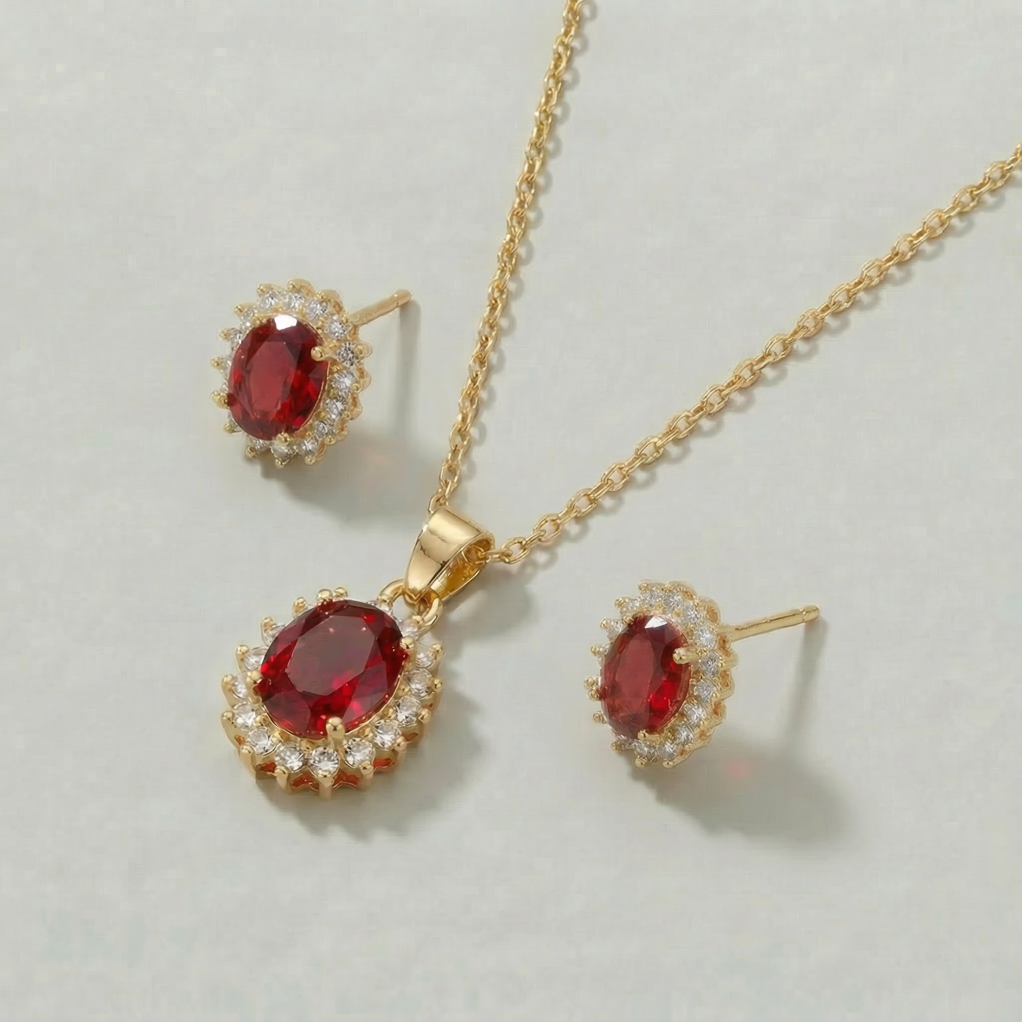 The Ruby Halo Necklace Set