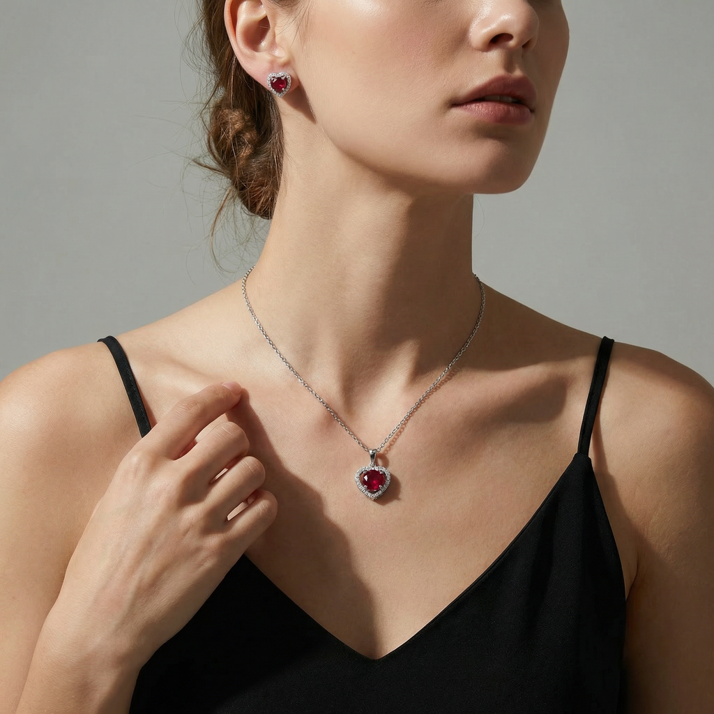 The Ruby Heart Necklace Set